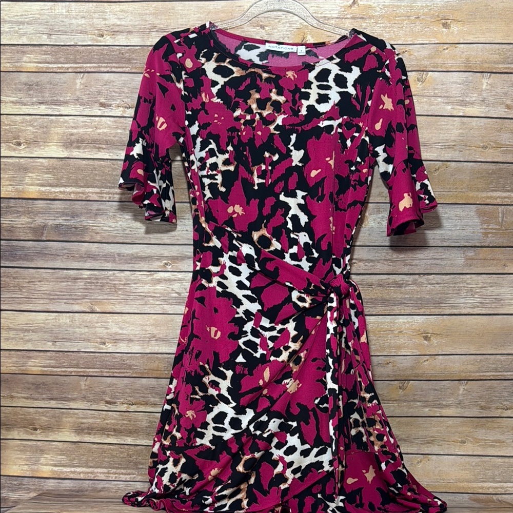 Notations faux wrap Stylish Pink and Black Animal Print Dress - Picture 8 of 8